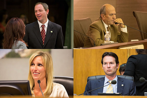 Clockwise from top left: Brian Maienschein, Sam Abed, Mark Kersey, Kristin Gaspar. Credits: Maienschein, courtesy photo; others, Megan Wood/inewsource.