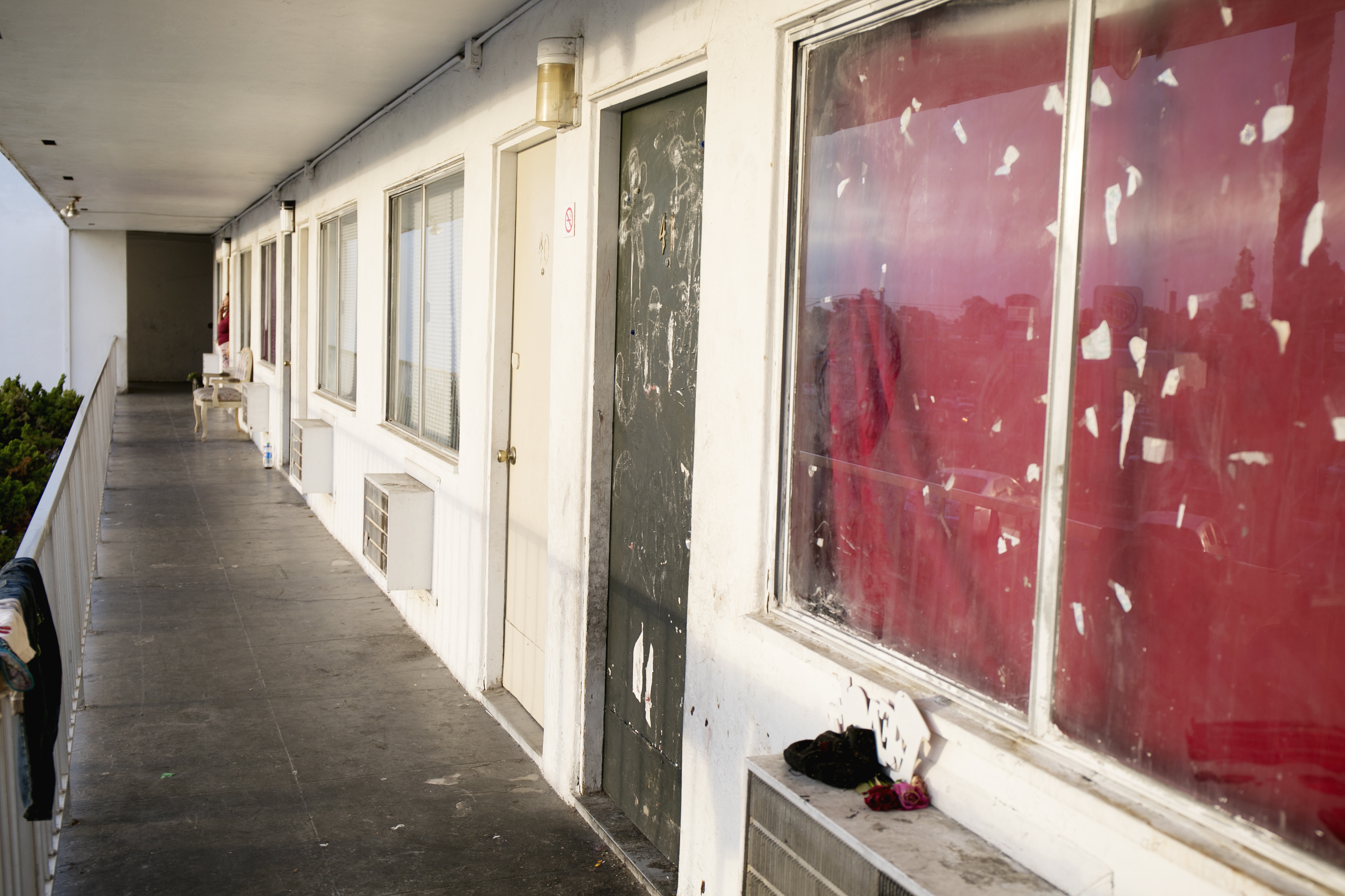 The outside of Rachel Quintana's 200-square-foot motel room in San Ysidro where she lives with her nine kids. Jan 15, 2016. Megan Wood, inewsource.
