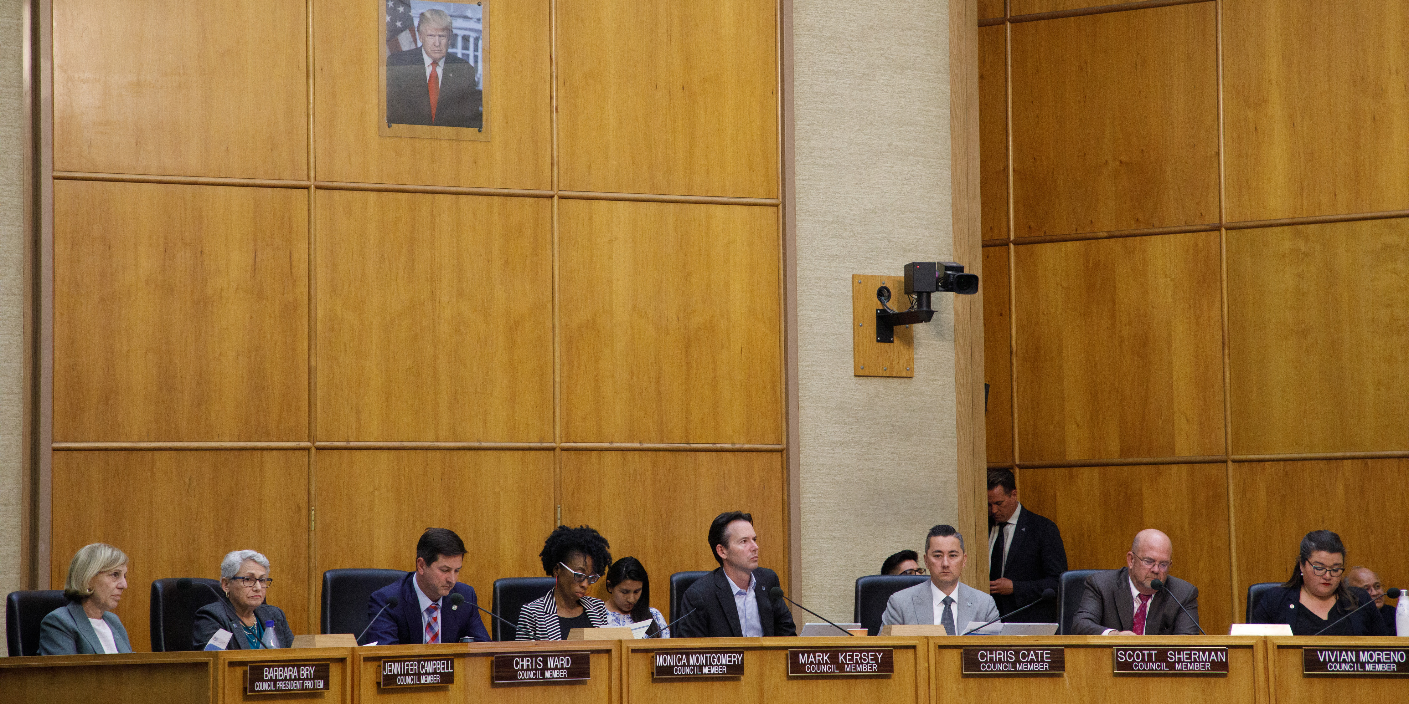 The San Diego City Council is shown at a meeting on Nov. 19, 2019.